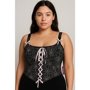 Adore Me Alex Corset Top Womens 1X Black Spiderweb Halloween Bustier Whimsigoth